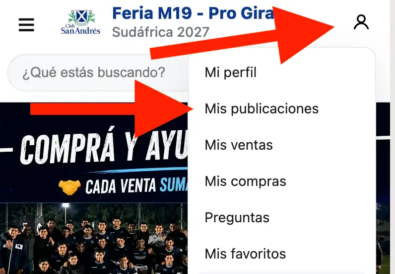 Menú de Mis publicaciones señalando Nueva publicación